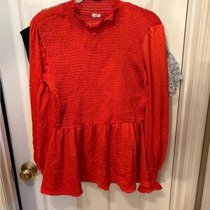 JODIFL‎ Vibrant Red Smocked Blouse